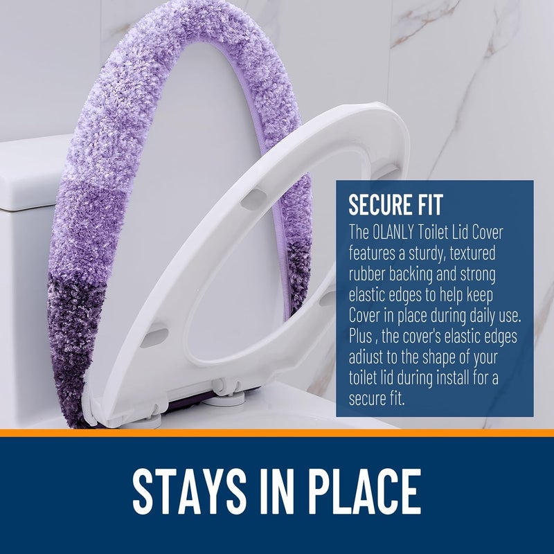 OLANLY Soft Microfiber Bathroom Toilet Lid Cover, Machine Washable Covers, 17.5x15, Stays in Place Rubber Backing, Fits Most Round, Elongated and Oblong Lids, Accessories Decor, Violet - Image 4